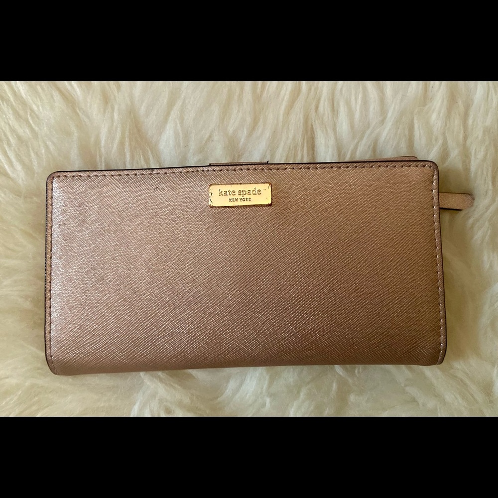 Kate Spade Spencer Rose Gold Metallic Medium Bifold Wallet